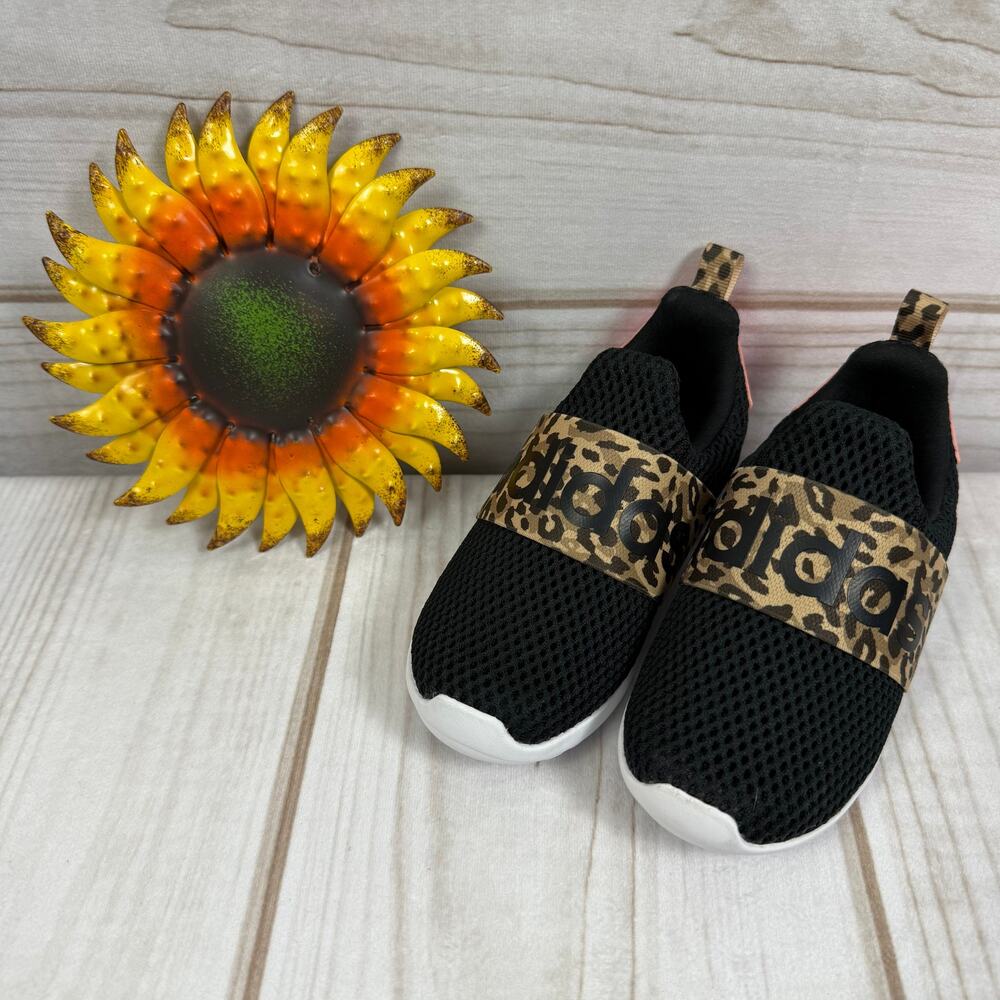 Adidas Toddler Lite‎ Racer Slip-On Shoes Black Leopard Print Sneakers 8.5C